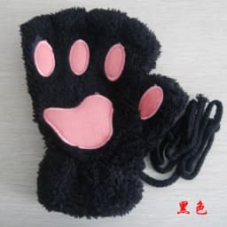 Women Lovely Cartoon Fluffy Bear Cat Claw Paw Mittens Winter Female Half Finger Plush Gloves Ladies Fingerless Warm Gloves G22