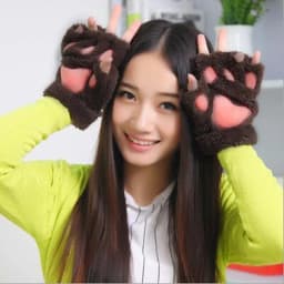 Women Lovely Cartoon Fluffy Bear Cat Claw Paw Mittens Winter Female Half Finger Plush Gloves Ladies Fingerless Warm Gloves G22