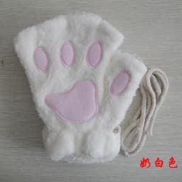 Women Lovely Cartoon Fluffy Bear Cat Claw Paw Mittens Winter Female Half Finger Plush Gloves Ladies Fingerless Warm Gloves G22
