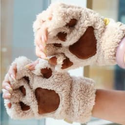 Women Lovely Cartoon Fluffy Bear Cat Claw Paw Mittens Winter Female Half Finger Plush Gloves Ladies Fingerless Warm Gloves G22