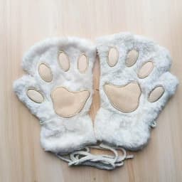 Women Lovely Cartoon Fluffy Bear Cat Claw Paw Mittens Winter Female Half Finger Plush Gloves Ladies Fingerless Warm Gloves G22