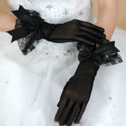 Ladies Important Dress Gloves Short Net Yarn Lace Bow Gloves Red Black Beige White B100