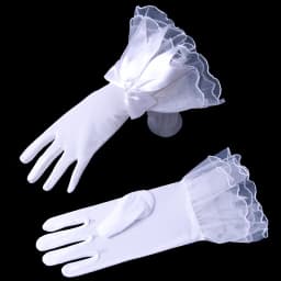 Ladies Important Dress Gloves Short Net Yarn Lace Bow Gloves Red Black Beige White B100