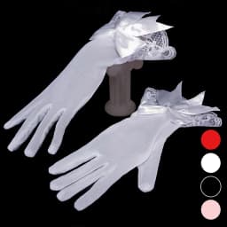 Ladies Important Dress Gloves Short Net Yarn Lace Bow Gloves Red Black Beige White B100