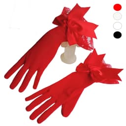Ladies Important Dress Gloves Short Net Yarn Lace Bow Gloves Red Black Beige White B100