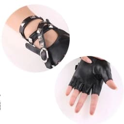 Leather Punk Glove Rivet Fingerless Mittens Motor Driving Ride Gloves Motorcycle Accessories Disco Dancing Rock and Roll Black