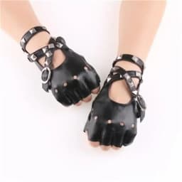 Leather Punk Glove Rivet Fingerless Mittens Motor Driving Ride Gloves Motorcycle Accessories Disco Dancing Rock and Roll Black