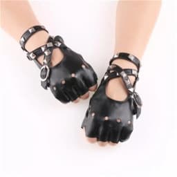 Leather Punk Glove Rivet Fingerless Mittens Motor Driving Ride Gloves Motorcycle Accessories Disco Dancing Rock and Roll Black