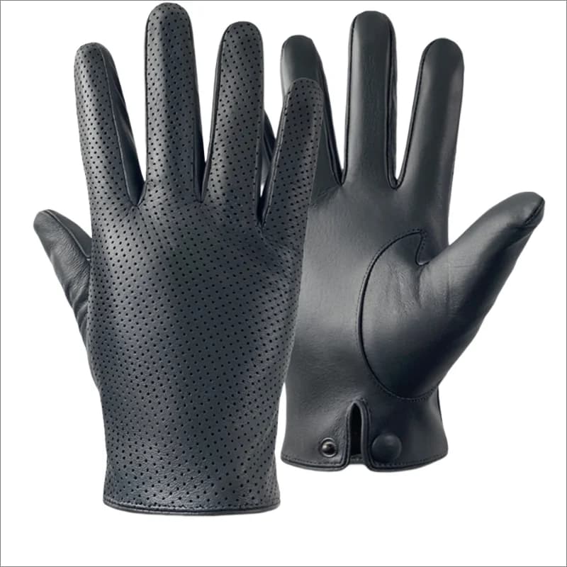 2023 Men's Genuine Leather Gloves Sheepskin Fashion Driving Riding Gloves Hollow Breathable Thin Mitten For Male