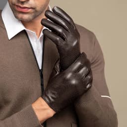2023 Men's Genuine Leather Gloves Sheepskin Fashion Driving Riding Gloves Hollow Breathable Thin Mitten For Male