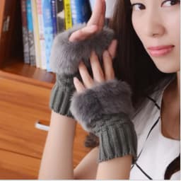 Y2k Style Women's Winter Gloves Faux Fur Knitting Hand Warmer Women Half Finger Gloves Wrist Mittens Writting Arm Wrist Gants