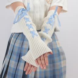2024 Women Autumn Winter Knit Arm Sleeves Japanese White Goth Kawaii Lolita Fingerless Gloves Leg Warmers Harajuku Stockings