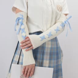 2024 Women Autumn Winter Knit Arm Sleeves Japanese White Goth Kawaii Lolita Fingerless Gloves Leg Warmers Harajuku Stockings