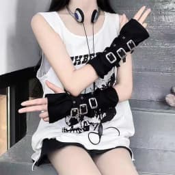 Punk Gothic Hip-hop Style Metal Buckle Half Finger Gloves Lolita Cosplay Stage Performances Women Sexy Elasticity Gloves