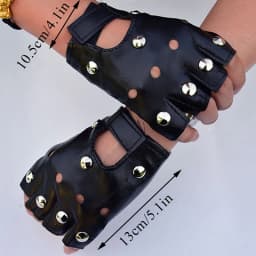 Child and Adult Half Finger PU Leather Gloves Rock Punk Style Rivet Fingerless Gloves Mittens Hollow Bandage Party Show Gloves