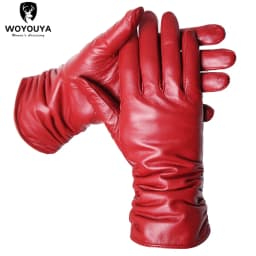 Winter Sheepskin Women's Gloves Warm Plus Velvet Short Thin Touch Screen Driving Female Color Leather Gloves New High End-2801T