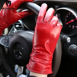 Winter Sheepskin Women's Gloves Warm Plus Velvet Short Thin Touch Screen Driving Female Color Leather Gloves New High End-2801T