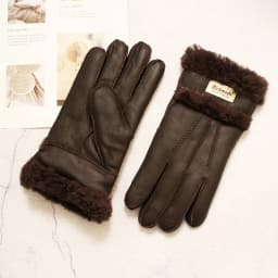 Winter Warm Sheepskin Fur Gloves Men Thickened Outdoor Motorcycle Riding Windproof and Cold-Proof Leather Points Wool