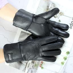 Winter Warm Sheepskin Fur Gloves Men Thickened Outdoor Motorcycle Riding Windproof and Cold-Proof Leather Points Wool