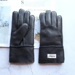 Winter Warm Sheepskin Fur Gloves Men Thickened Outdoor Motorcycle Riding Windproof and Cold-Proof Leather Points Wool