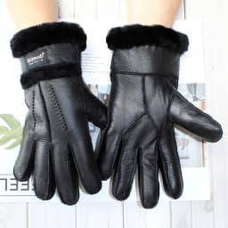 Winter Warm Sheepskin Fur Gloves Men Thickened Outdoor Motorcycle Riding Windproof and Cold-Proof Leather Points Wool