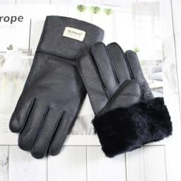 Winter Warm Sheepskin Fur Gloves Men Thickened Outdoor Motorcycle Riding Windproof and Cold-Proof Leather Points Wool