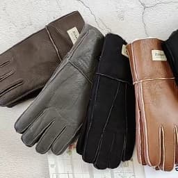 Winter Warm Sheepskin Fur Gloves Men Thickened Outdoor Motorcycle Riding Windproof and Cold-Proof Leather Points Wool