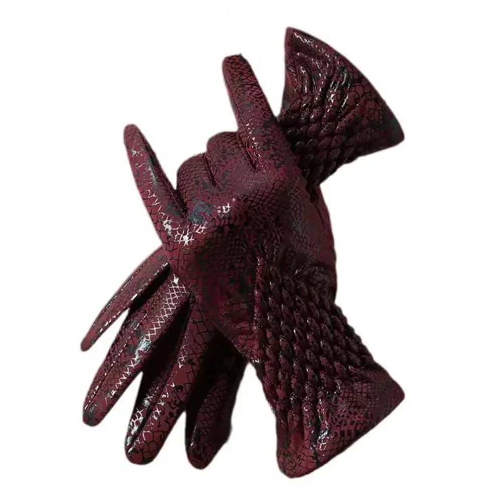Women's Winter Velvet Keep Warm Gloves Fashion Snake Skin Pattern Touchable Screen Fingered Elasticity Windproof Cycling Gloves