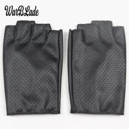 WarBLade Fashion Women Fingerless Gloves Breathable Soft Leather Gloves for Dance Party Show Women Black Half Finger Mittens