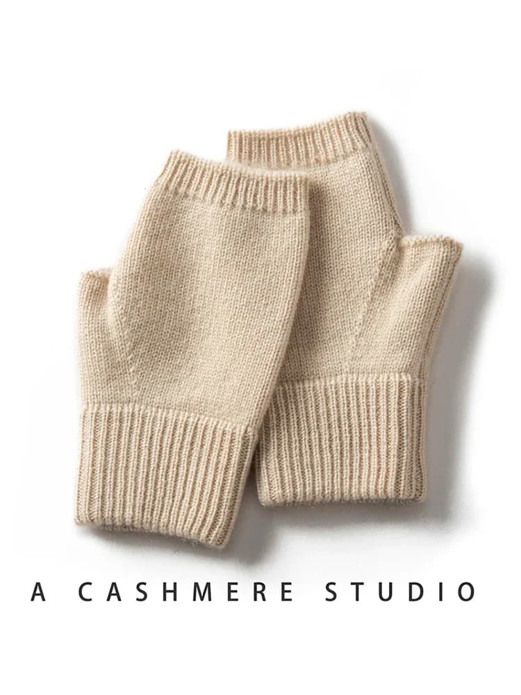 Winter Women 100% Cashmere Mitts 15cm Knitted Fingerless Gloves Y2k Thermal Gloves Semi Finger Lengthen Mittens Arm Warmers