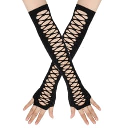 Women Fingerless Gloves Fishnet Hollow Cross Mesh Elastic Arm Warmers Punk Gothic Party Cosplay bar Sexy Lace Gloves Fingerless