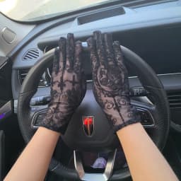 Halloween 22CM Women Rose Print Mesh Sexy Lolita Black Transparent Long Gloves Cosplay Performance Breathable Drive Sunscreen