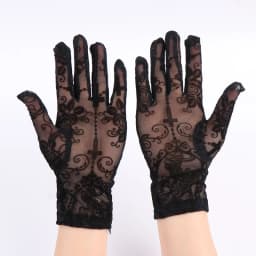 Halloween 22CM Women Rose Print Mesh Sexy Lolita Black Transparent Long Gloves Cosplay Performance Breathable Drive Sunscreen