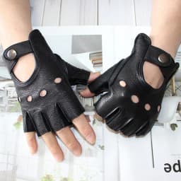 Car Driving Deerskin Leather Fingerless Gloves Men's Short Fashion Hollow Summer Sports Fitness Motorcycle Riding Half Finger