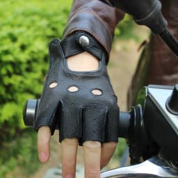 Car Driving Deerskin Leather Fingerless Gloves Men's Short Fashion Hollow Summer Sports Fitness Motorcycle Riding Half Finger