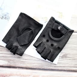Car Driving Deerskin Leather Fingerless Gloves Men's Short Fashion Hollow Summer Sports Fitness Motorcycle Riding Half Finger
