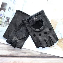 Car Driving Deerskin Leather Fingerless Gloves Men's Short Fashion Hollow Summer Sports Fitness Motorcycle Riding Half Finger