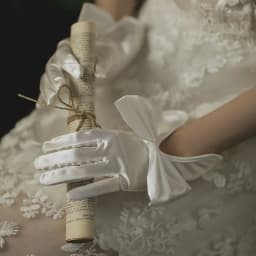 Women Short Full Fingers Bow Wrist Elegant White Ivory Satin Bridal Wedding Gloves Dress Accessories Prom Dancing Dinner