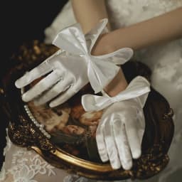 Women Short Full Fingers Bow Wrist Elegant White Ivory Satin Bridal Wedding Gloves Dress Accessories Prom Dancing Dinner