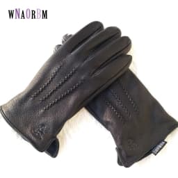 New Men's 100% Sheepskin Gloves, Deer Skin Pattern Design, Warm and Soft Men's Leather Gloves, Men's Mittens with Plush Lining
