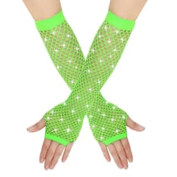 1 Pair Black Girl Women Long Fishnet Net Gloves Shiny Rhinestone Fingerless Mesh Punk Rock Night Club Sexy Mittens Wholesale