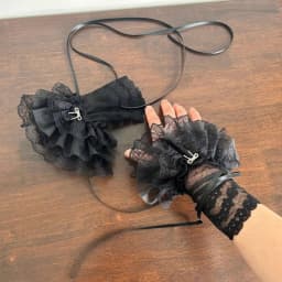 Women's Y2K Style Sexy Lace Gloves Sweet Ruffled Tulle Fingerless Mittens Elegant Ribbon Tie Wrist Cuffs Anime Cosplay Lolita