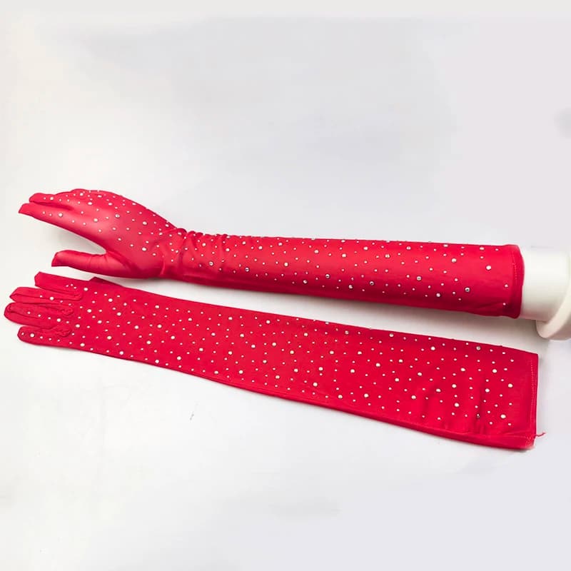 Sexy Shining Flash Drilling Thin Elasticity Lace Fashion Personality Dance Stage Performance Cosplay Women Mesh Long Gloves