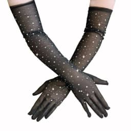 Sexy Shining Flash Drilling Thin Elasticity Lace Fashion Personality Dance Stage Performance Cosplay Women Mesh Long Gloves