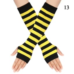 Fashion Women Emo Gloves Long Glove Arm Cover Pink Black And White Striped Fingerless Elbow Gloves Warmer Knitted Gloves Y2K
