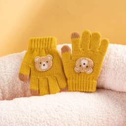 2-6 year old cartoon bear baby gloves with crochet hooks, thick winter warmth knitted gloves, boys, girls, and children's thick