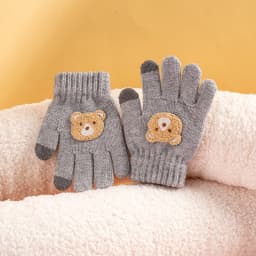 2-6 year old cartoon bear baby gloves with crochet hooks, thick winter warmth knitted gloves, boys, girls, and children's thick