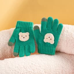 2-6 year old cartoon bear baby gloves with crochet hooks, thick winter warmth knitted gloves, boys, girls, and children's thick