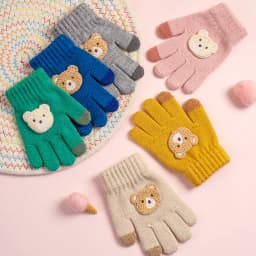 2-6 year old cartoon bear baby gloves with crochet hooks, thick winter warmth knitted gloves, boys, girls, and children's thick