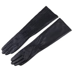 Women 2025 Winter Genuine Leather 40cm Long Thin Gloves Female Goatskin Plaid Knitted Evening Show Luva Mujer Opera Guantes